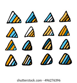 Collection of grunge pen triangles. Set of vector tribal scribbles. Quick ink sketches.