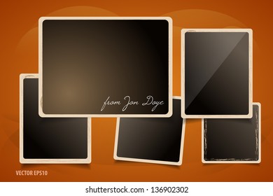 Collection of Grunge Photo Frames. Dark Wall with Art Background.