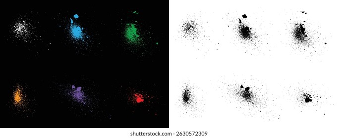 Collection of grunge texture yellow, purple, black, blue, green, white, and red blood splatter background