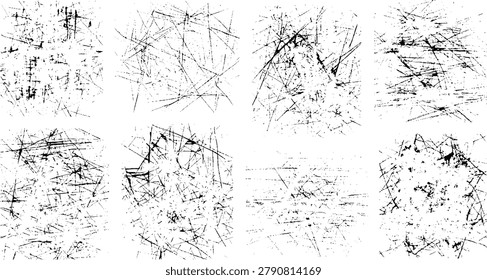 Collection of grunge textures set with various scrathed lines patterns and stains