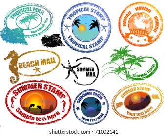 Collection of grunge tropical  summer stamps and with place for your text  inside