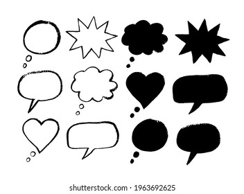 Collection of grunge vector hand drawn speech bubble banners isolated on white background.