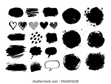 Collection of grunge vector hand drawn elements and banners isolated on white background.