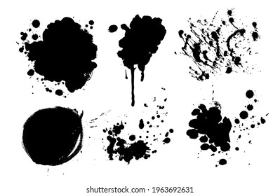 Collection of grunge vector hand drawn elements, banners and paint splashes isolated on white background.
