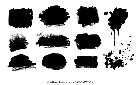Collection of grunge vector hand drawn elements, banners and paint splashes isolated on white background.