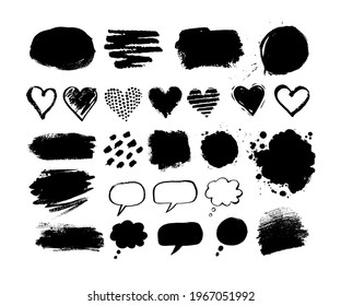 Collection of grunge vector hand drawn elements and banners isolated on white background.