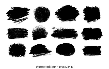 Collection of grunge vector hand drawn elements, banners and paint splashes isolated on white background.