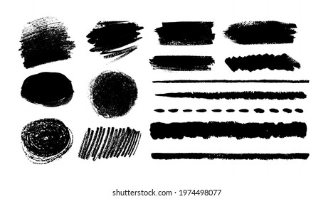 Collection of grunge vector hand drawn paint dubs elements and banners isolated on white background.