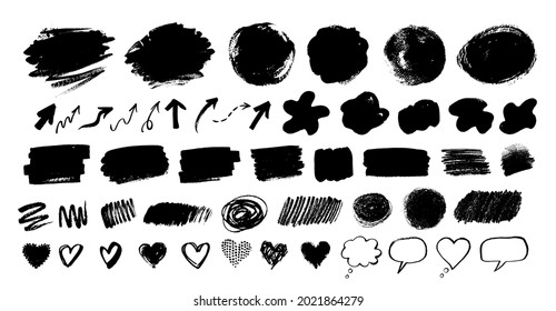 Collection of grunge vector hand drawn paint dubs forms and banners isolated on white background.