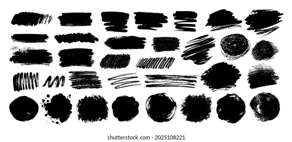 Collection of grunge vector hand drawn elements, banners and brush strokes isolated on white background.