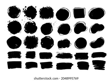 Collection of grunge vector hand drawn paint daubs banners and forms isolated on white background.