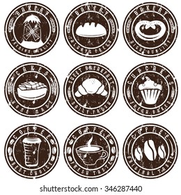Collection of grunge vintage retro bakery and coffee labels