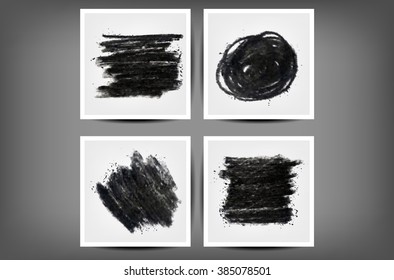 Collection of grungy charcoal vector banners. Black messy backgrounds set.