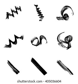 Collection of grungy hand-drawn spirals, lines and waves, made with marker