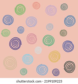 Collection of grungy hand-drawn spirals, made with gouache and brush. Vector graphic set. Logo templates.
