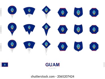 Collection of the Guam flag in different shapes and with three different effects. Vector flag set.