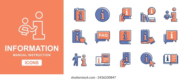 collection of guidebook manual information icon set. business client manual instruction, reference, info, online guidance, help, user support vector illustration