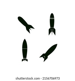 Collection guided missile weapon or ballistic rocket weapon with booster flat vector icon for apps and websites
