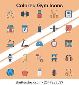 Collection of gym icons showcasing fitness equipment and exercises ideal for health and fitness themes.
