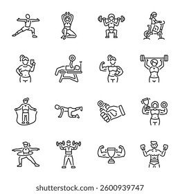 Collection of Gym Training Linear Style Icons 