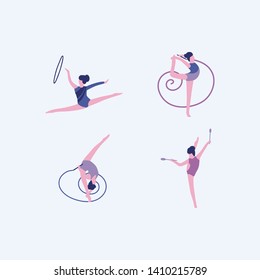 A collection of  Rhythmic gymnastics isolated on a light background. Colorful flat vector illustration.