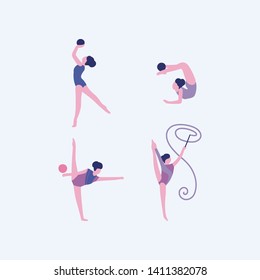 A collection of  Rhythmic gymnastics isolated on a light background. Colorful flat vector illustration.