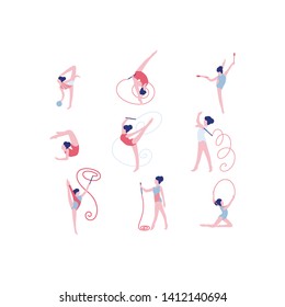 A collection of  Rhythmic gymnastics isolated on a light background. Colorful flat vector illustration.