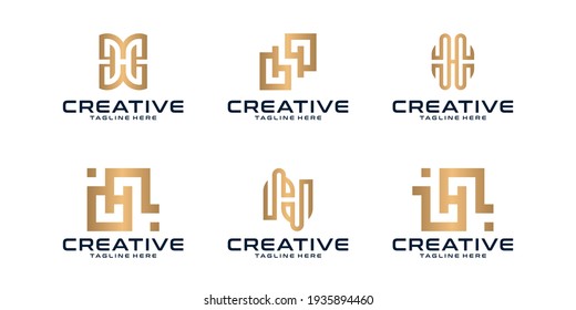 Collection of H letter logos with line styles and golden color for consulting, initials, financial companies