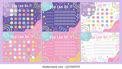 Collection of habit tracker for girls on soft purple, pink and white. Great for printing.