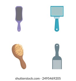 Collection of hair care tools, including different types of brushes and combs, isolated on white