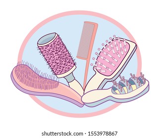 Collection of hair combs and brushes for hair. Vector set of combs isolated on white background. Barber accessories. Hairdressing tools.Vector illustration. Fashionable funny combs. Barbershop