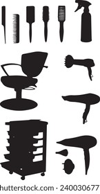 Collection of hair  salon accessories. Vector illustration silhouette