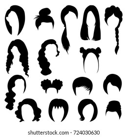 Collection of Hair Wig Icons Isolated on White Background