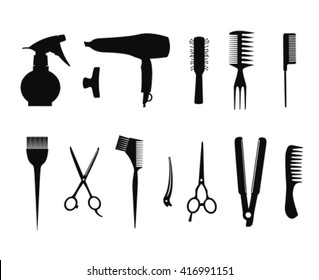 Collection of hairdressing icons isolated on white. Vector