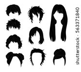 Collection Hairstyle for Man and Woman Black Hair Drawing Set 2. Vector illustration isolated on White Background