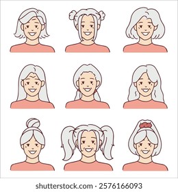 A collection of hairstyles for senior women. Includes a variety of elegant and simple styles for all ages