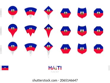 Collection of the Haiti flag in different shapes and with three different effects. Vector flag set.