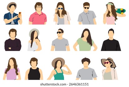 collection of half isolated people in summer casual attire summer fashion collection vector