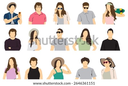 collection of half isolated people in summer casual attire summer fashion collection vector