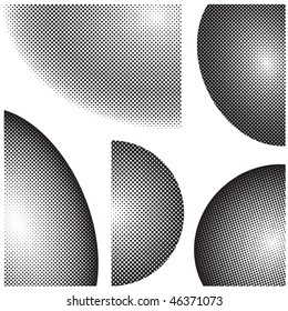 Collection of halftone dots design elements in black and white