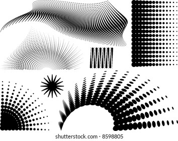 Collection of halftone elements in black and white