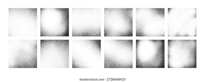Colección de texturas punteadas de degradado de semitono, un conjunto de fondos gráficos abstractos punteados para su proyecto de diseño, efecto de impresión superpuesta grunge