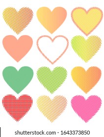 collection of halftone hearts in cheerful colors, vector design elements