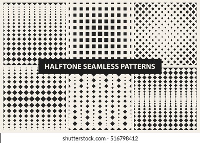 Collection of halftone seamless geometric patterns.Vector motion texture.