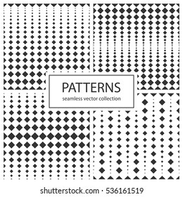 Collection of halftone seamless geometric patterns.Vector motion texture.