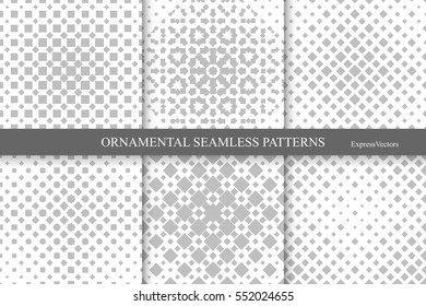 Collection of halftone seamless geometric patterns.Vector monochrome backgrounds.