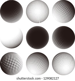 Collection Of Halftone Sphere Vector Logo Template. Abstract Globe Symbol, Isolated Round Icon, Business Concept .You Can Use Science And Technology, Tourism, Financial Or Environmental Background.