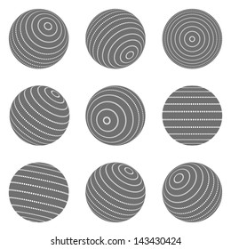 Collection of halftone sphere vector logo template. Abstract globe symbol, isolated round icon, business concept .You can use science and technology, tourism, financial or environmental background.