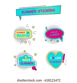 Collection of for halftone summer stickers, badges with text, labels. Pop art object on a white background. Vector illustration.