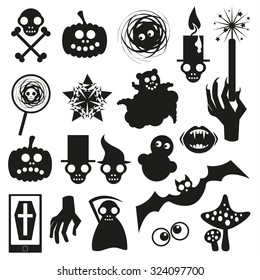 Collection of  Halloween black icons.Vector illustration isolated on white